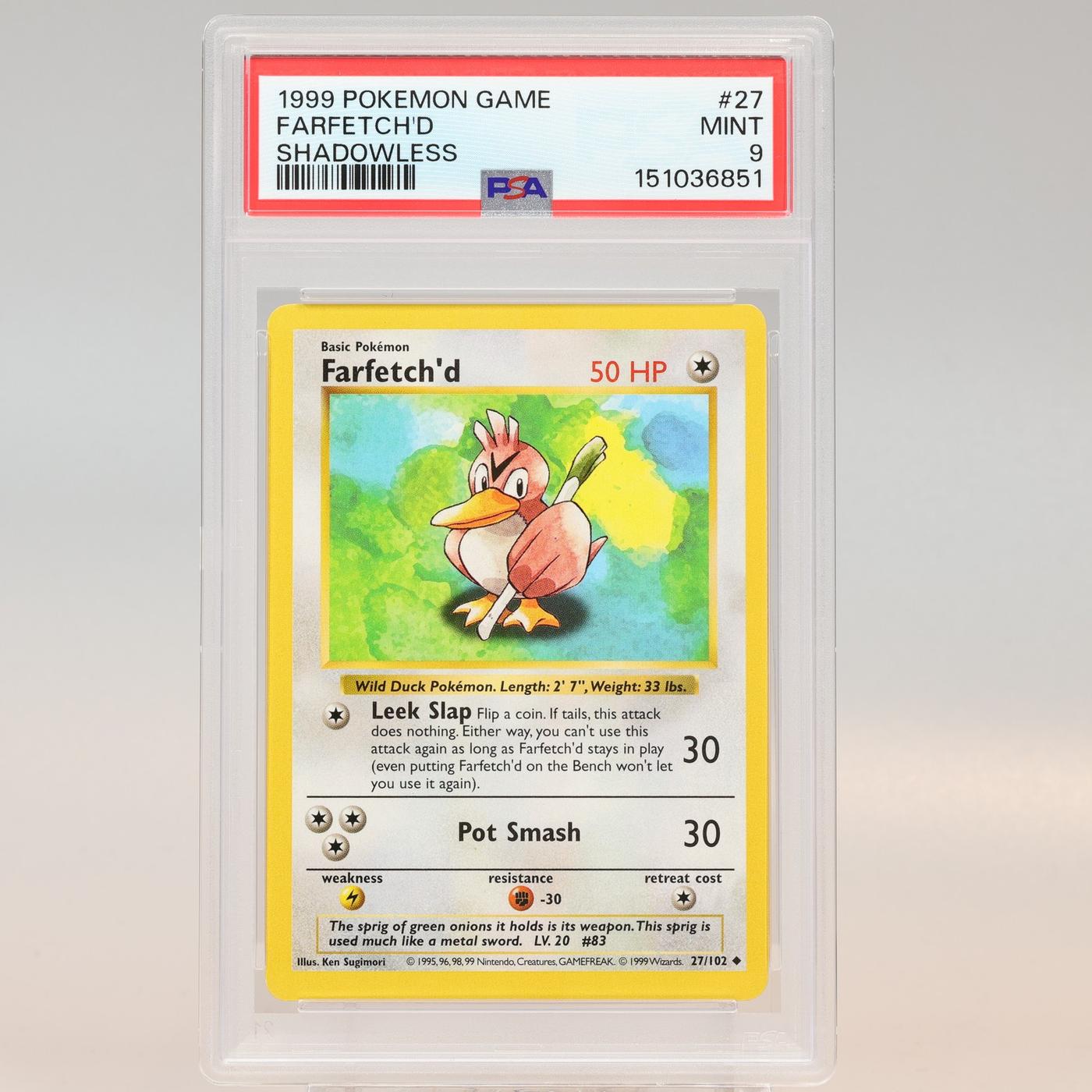 Pokemon TCG Farfetchd 27102 Base Set Uncommon Shadowless PSA 9 MINT 168441076070 2