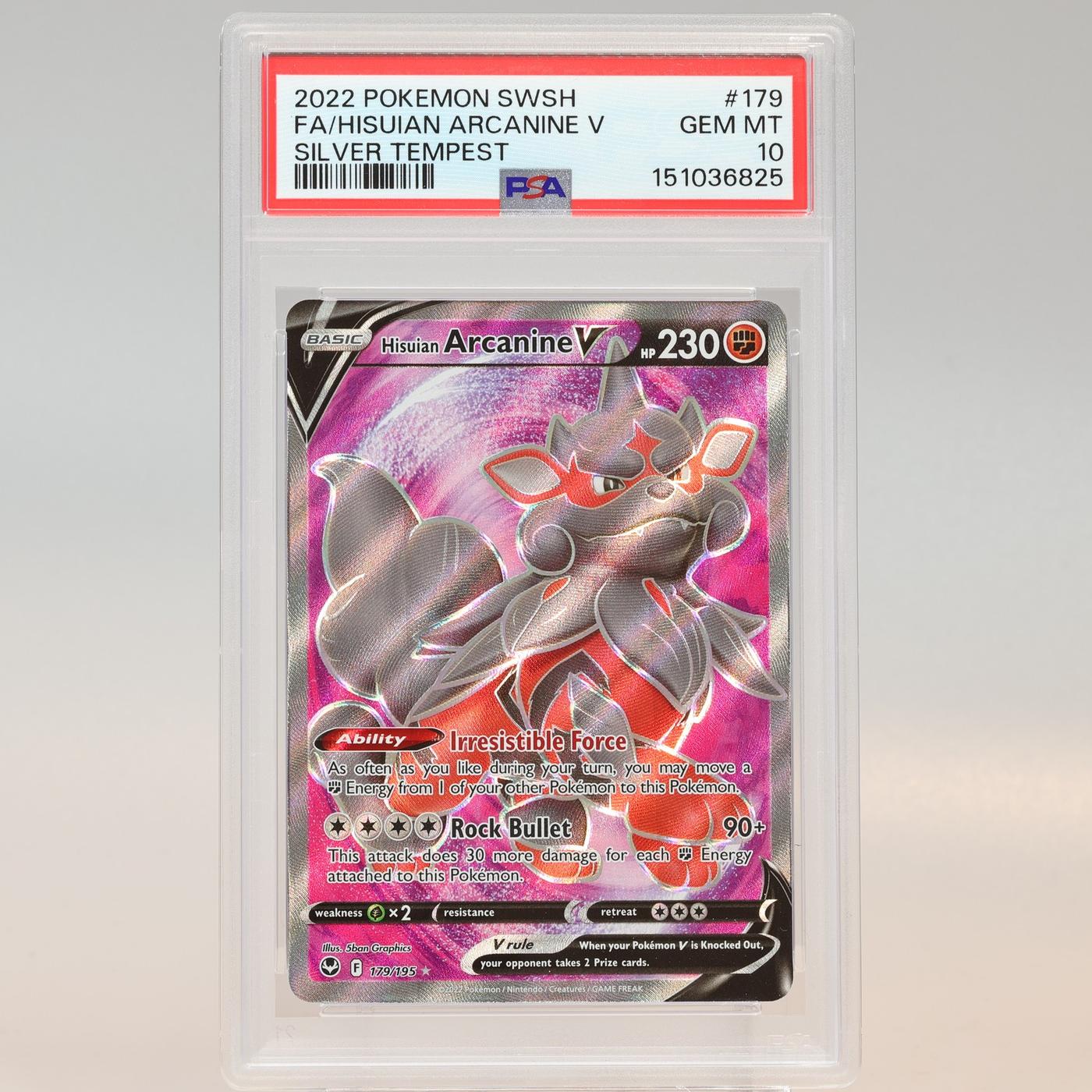 Pokemon TCG Hisuian Arcanine V 179195 Silver Tempest Full Art PSA 10 GEM MT 168441076160 2