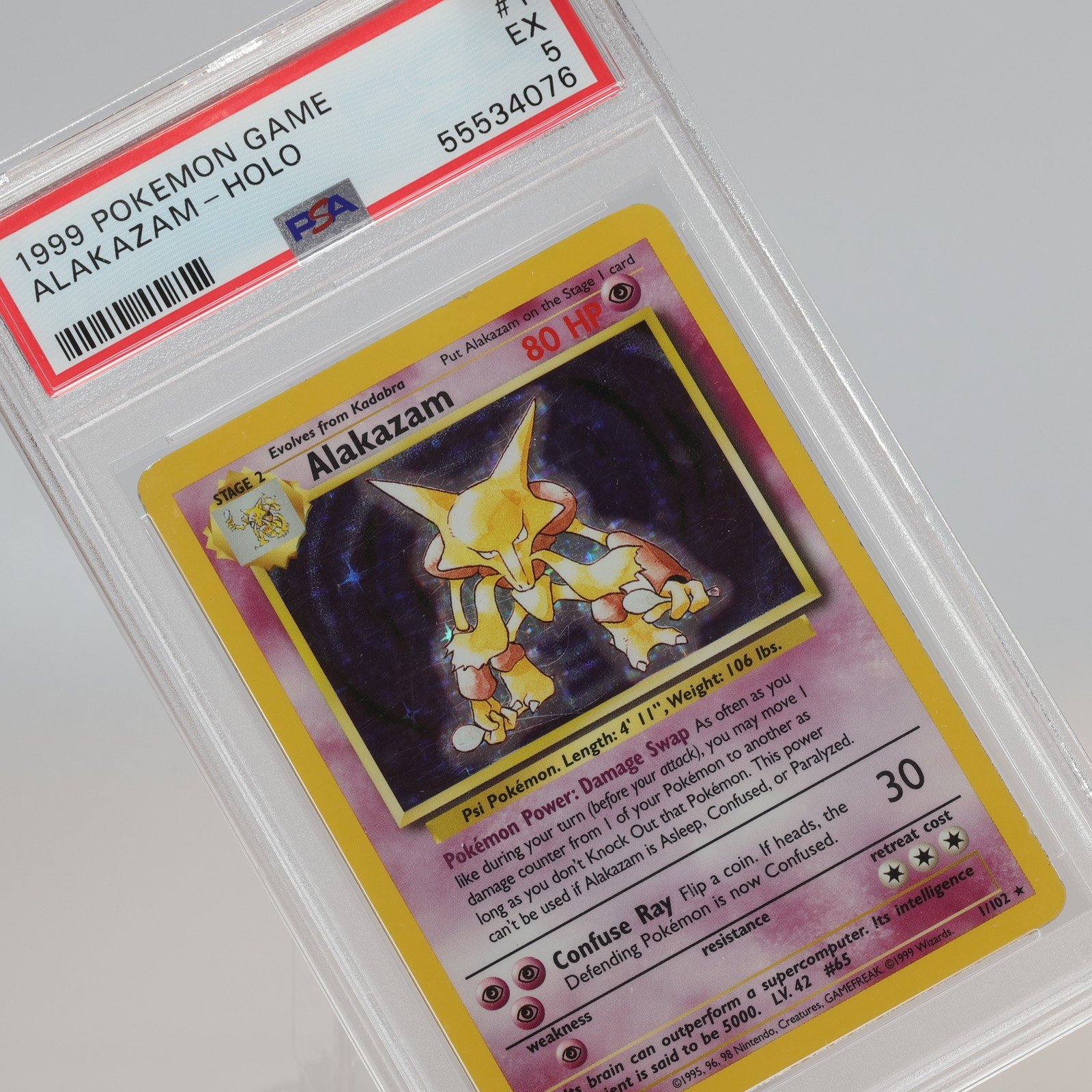 Pokemon TCG – Alakazam 1/102 Base Set Holo Rare  – PSA 5 EX