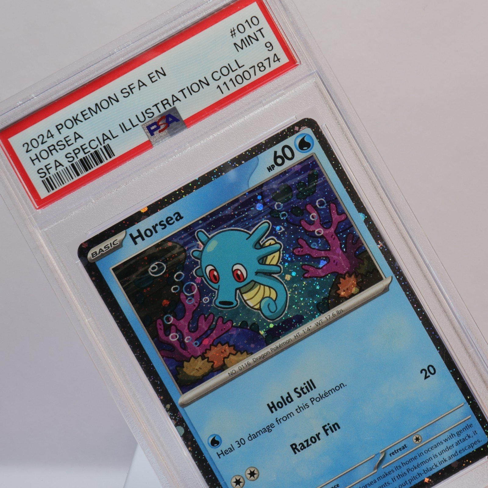 Pokemon TCG – Horsea 10/64 Shrouded Fable  – Cosomos Holo SIR  – PSA 9 MINT
