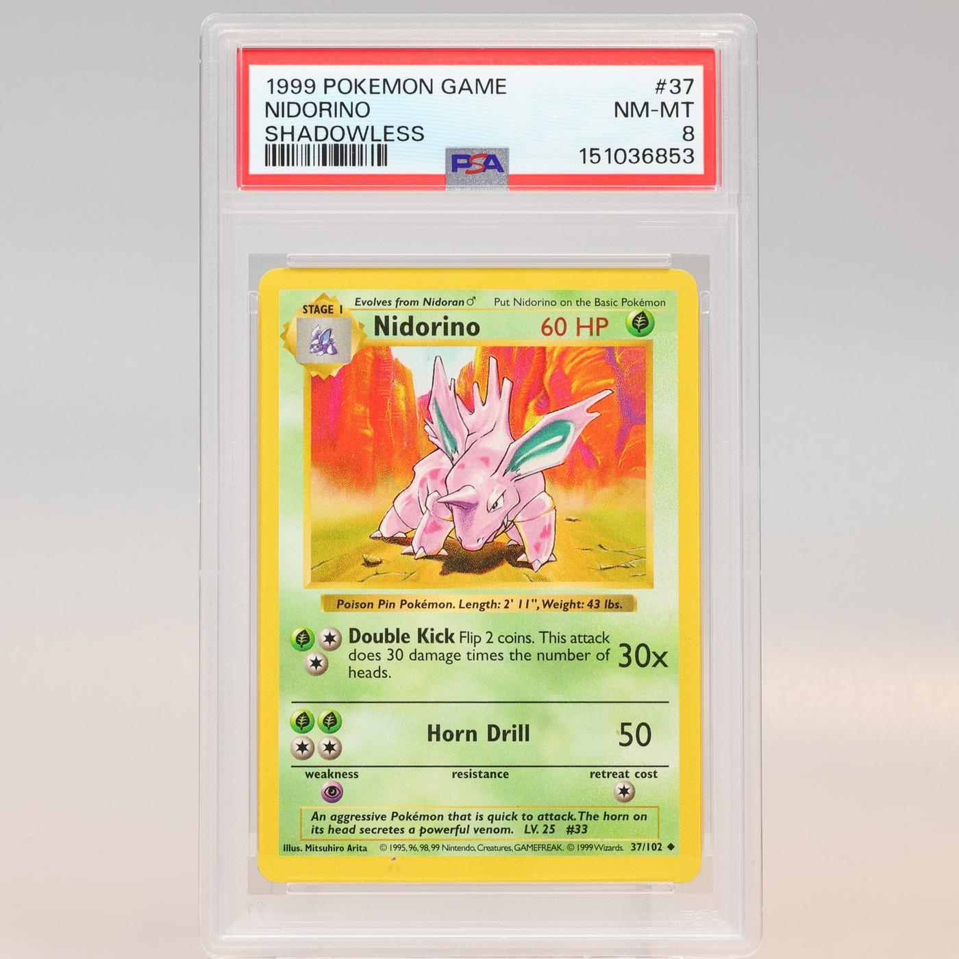 Pokemon TCG Nidorino 37102 Base Set Uncommon Shadowless PSA 8 NMMT 168441076081 2