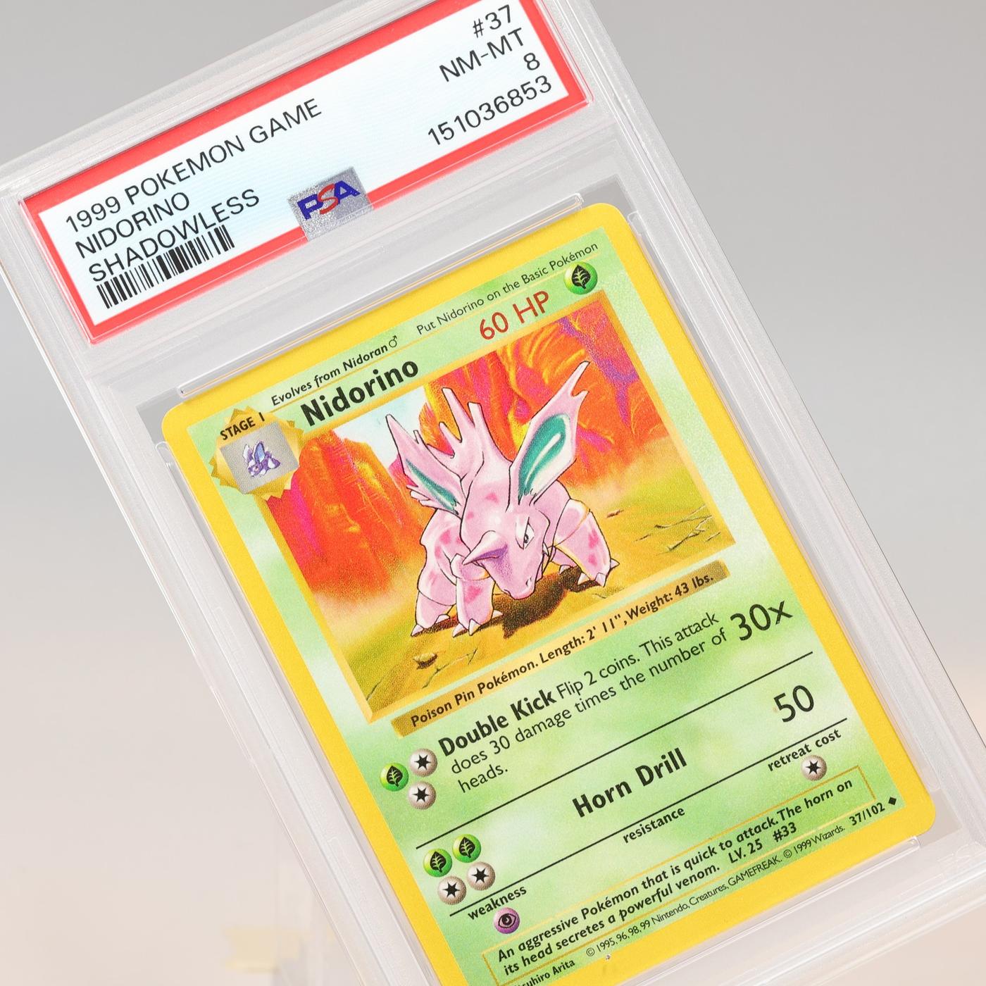 Pokemon TCG – Nidorino 37/102 Base Set Uncommon Shadowless – PSA 8 NM/MT