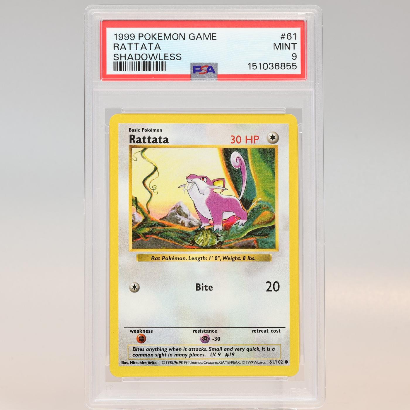 Pokemon TCG Rattata 61102 Base Set Common Shadowless PSA 9 MINT 168441076141 2