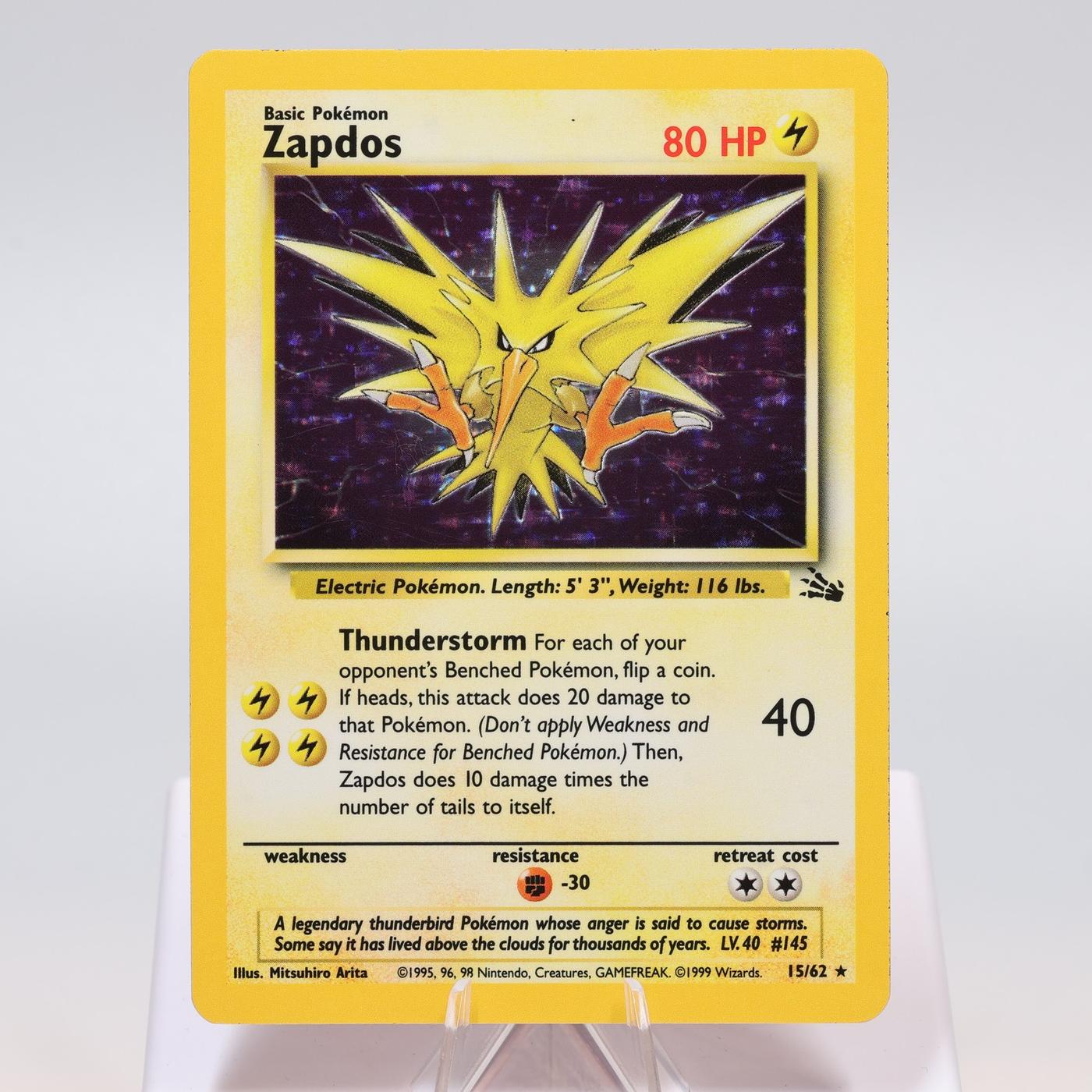 Pokemon TCG Zapdos 1562 Fossil Holo Rare WOTC EXCNM Corrected Holo 168421188141 2