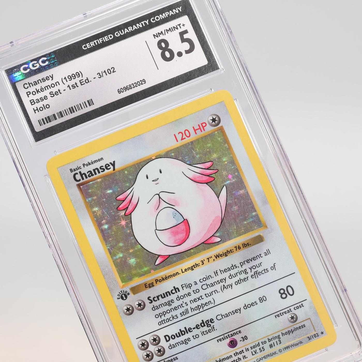 Pokemon TCG – Chansey 3/102 Base Set Holo Rare 1st Edition – CGC 8.5 NM/MT+