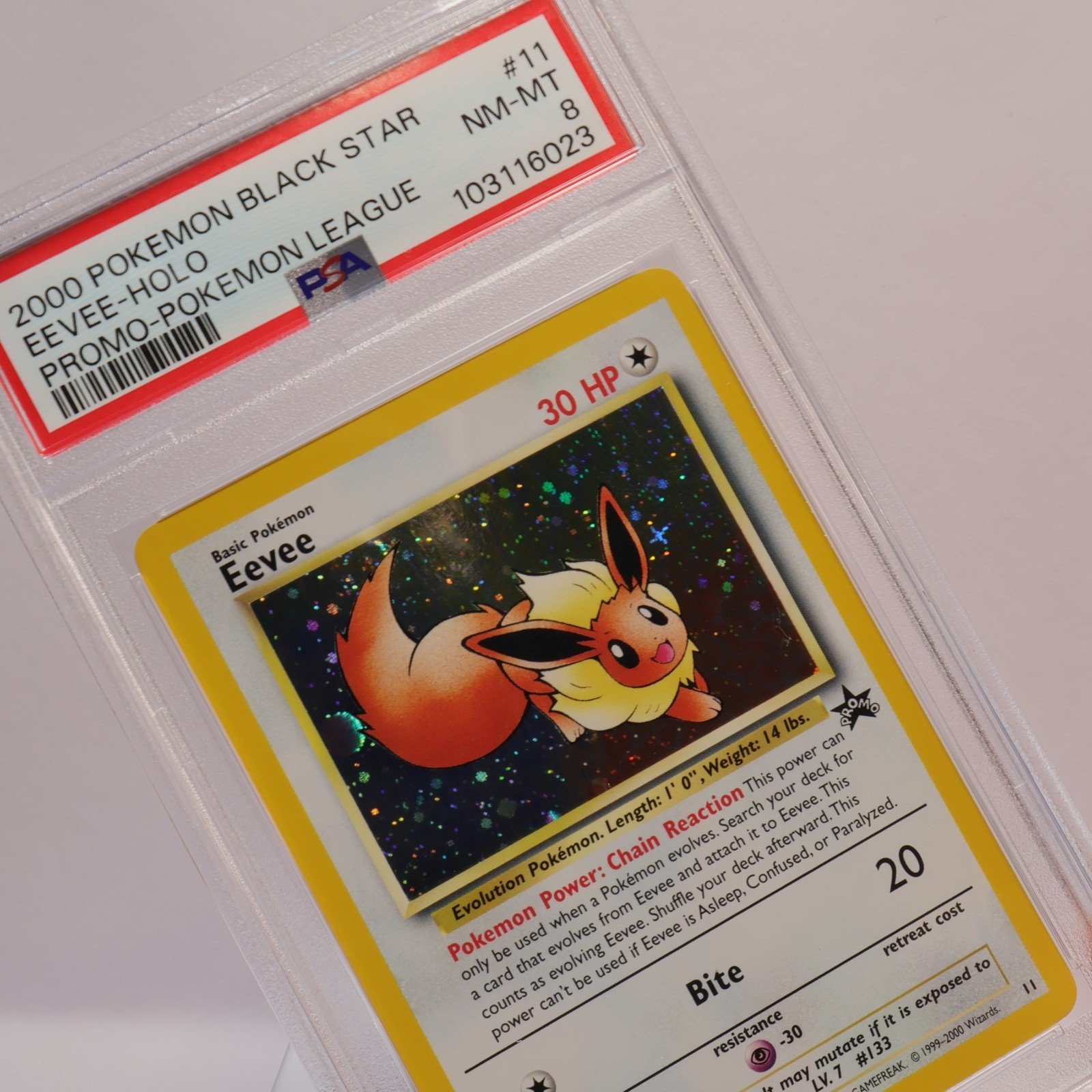 Pokemon TCG – Promo Black Star 11 Eevee-Holo Pokemon League – PSA 8 NM/MT