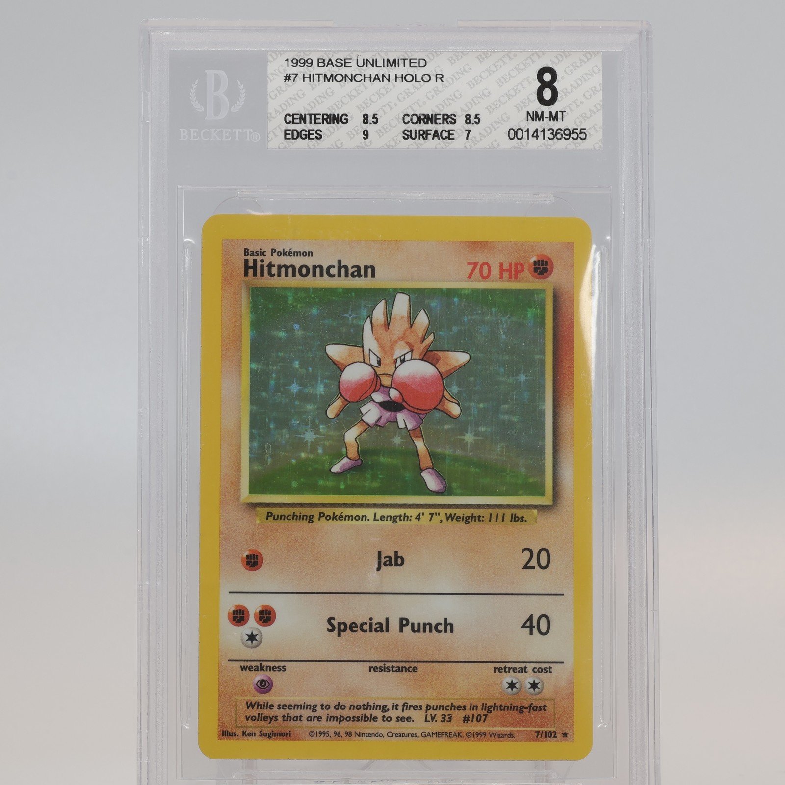 Pokemon TCG Hitmonchan 7102 Base Set Holo Rare BGS 8 NMMT 168126766364 2