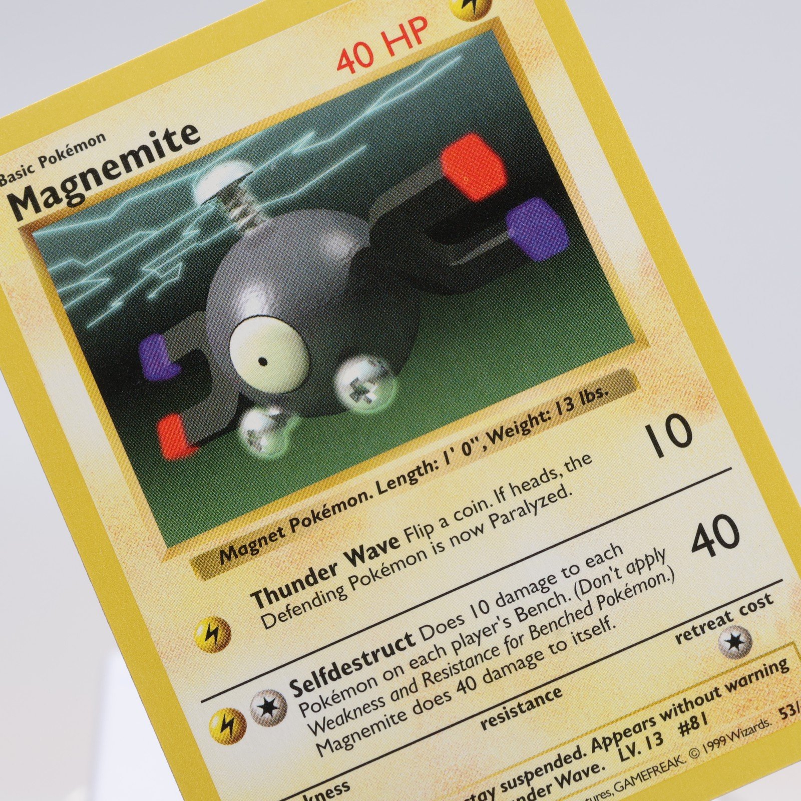 Pokemon TCG – Magnemite 53/102 Base Set Common Shadowless WOTC 1999 – EXC/NM