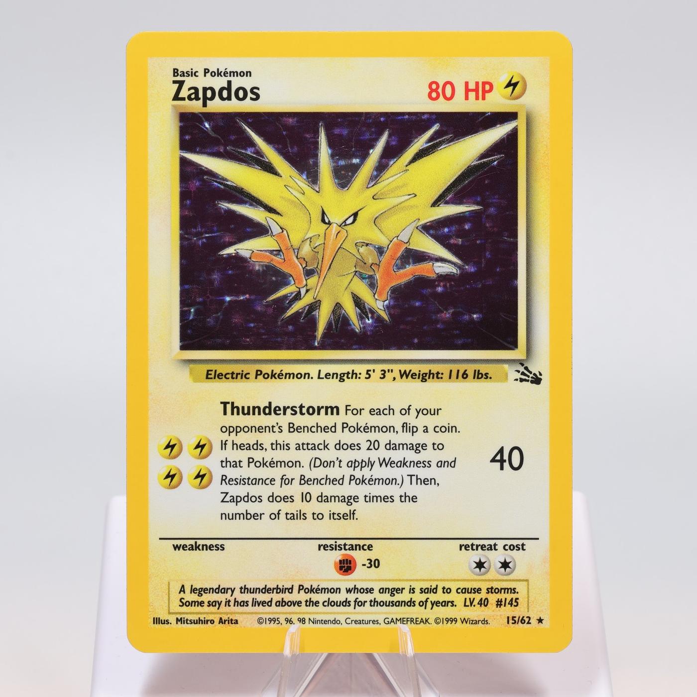 Pokemon TCG Zapdos 1562 Fossil Holo Rare WOTC EXCNM Corrected Holo 168421188124 2