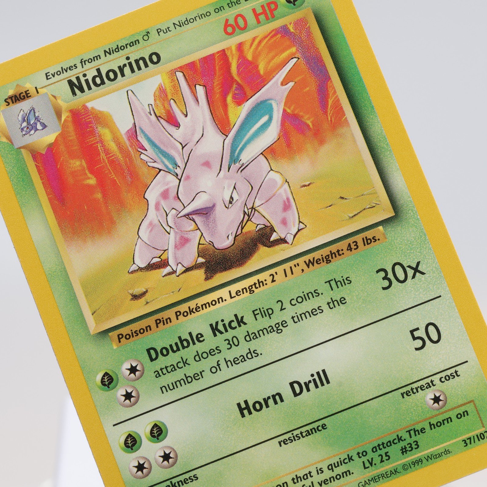 Pokemon TCG – Nidorino 37/102 Base Set Uncommon  WOTC 1999 – EXC/NM