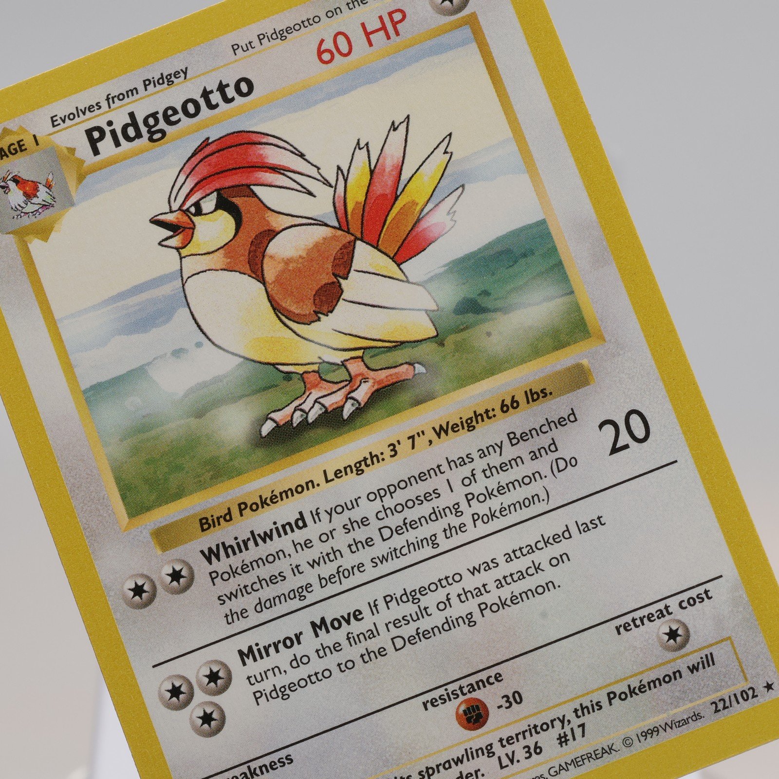 Pokemon TCG – Pidgeotto 22/102 Base Set Rare Shadowless WOTC 1999 – NM