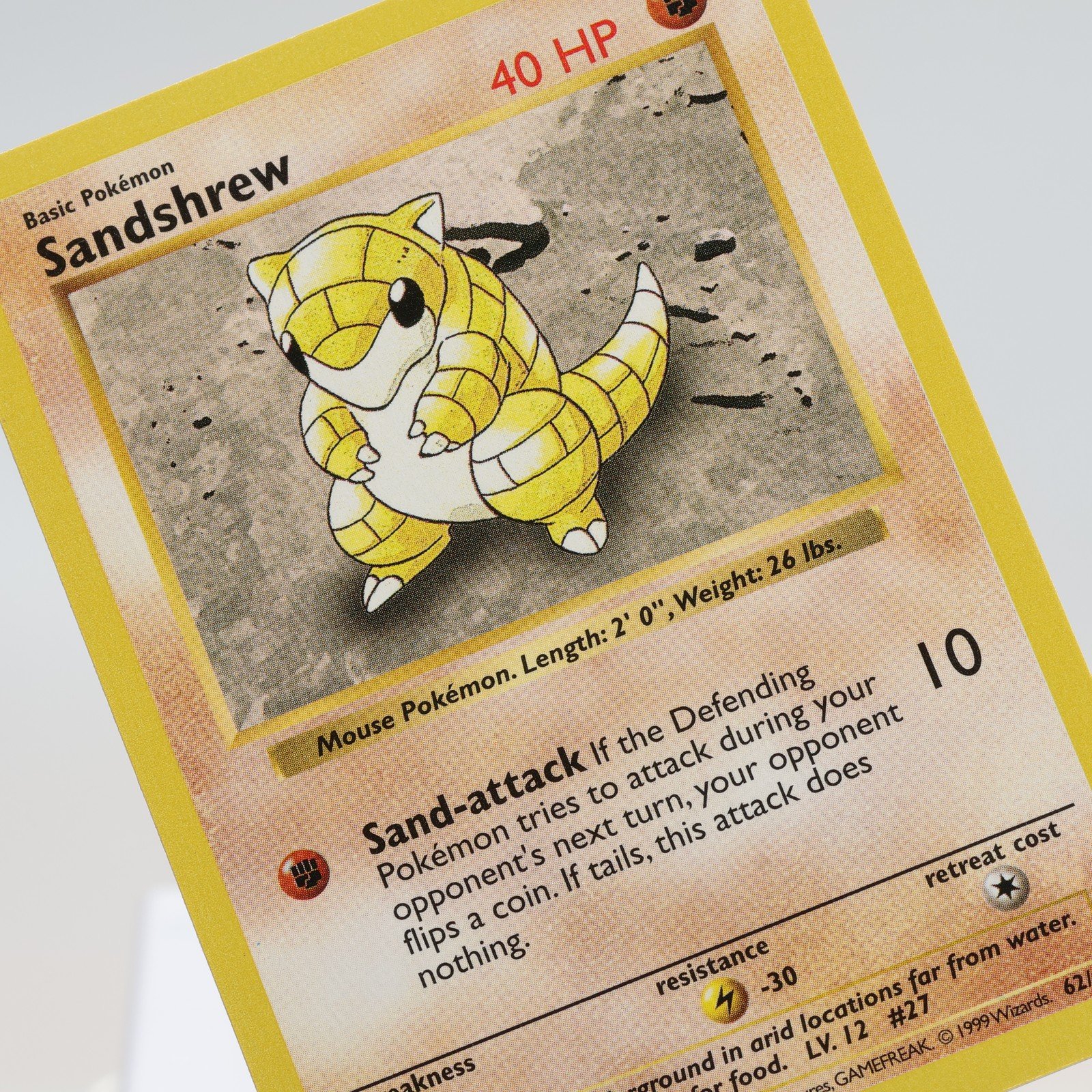 Pokemon TCG – Sandshrew 62/102 Base Set Common Shadowless WOTC 1999 – EXC/NM