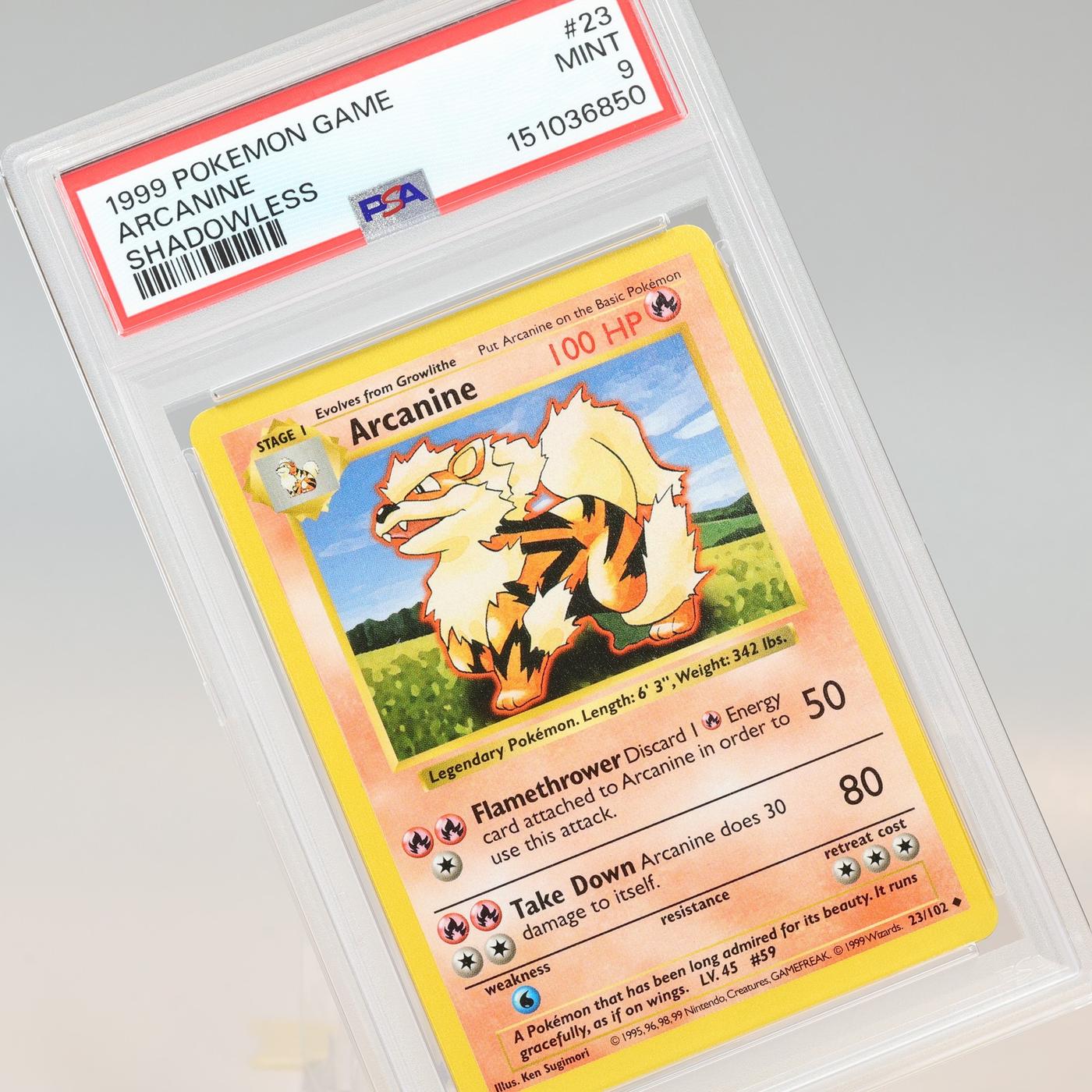 Pokemon TCG Arcanine 23102 Base Set Uncommon Shadowless PSA 9 MINT 168441076076