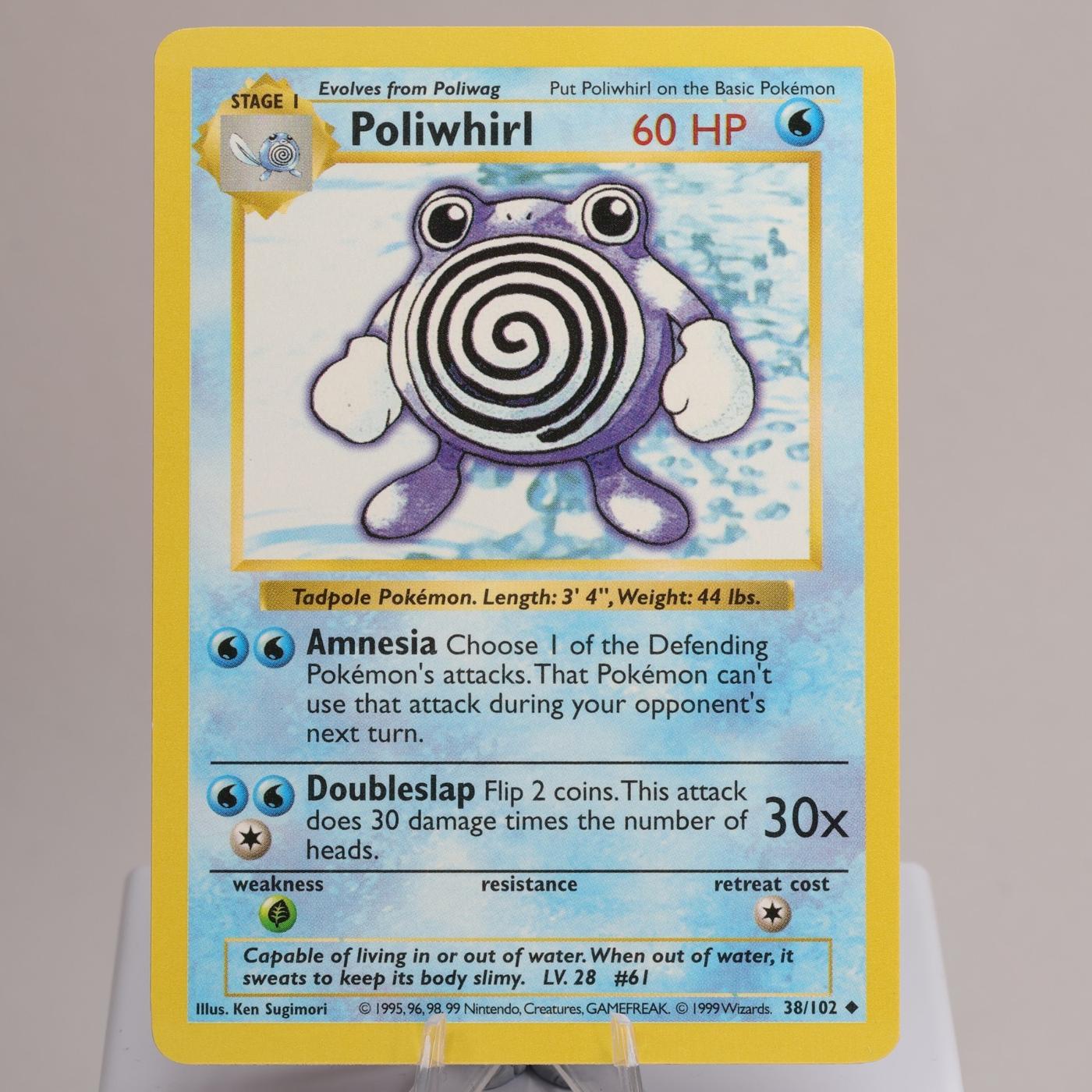 Pokemon TCG Poliwhirl 38102 Base Set Shadowless WOTC 1999 EXC Crease 168049814076 2