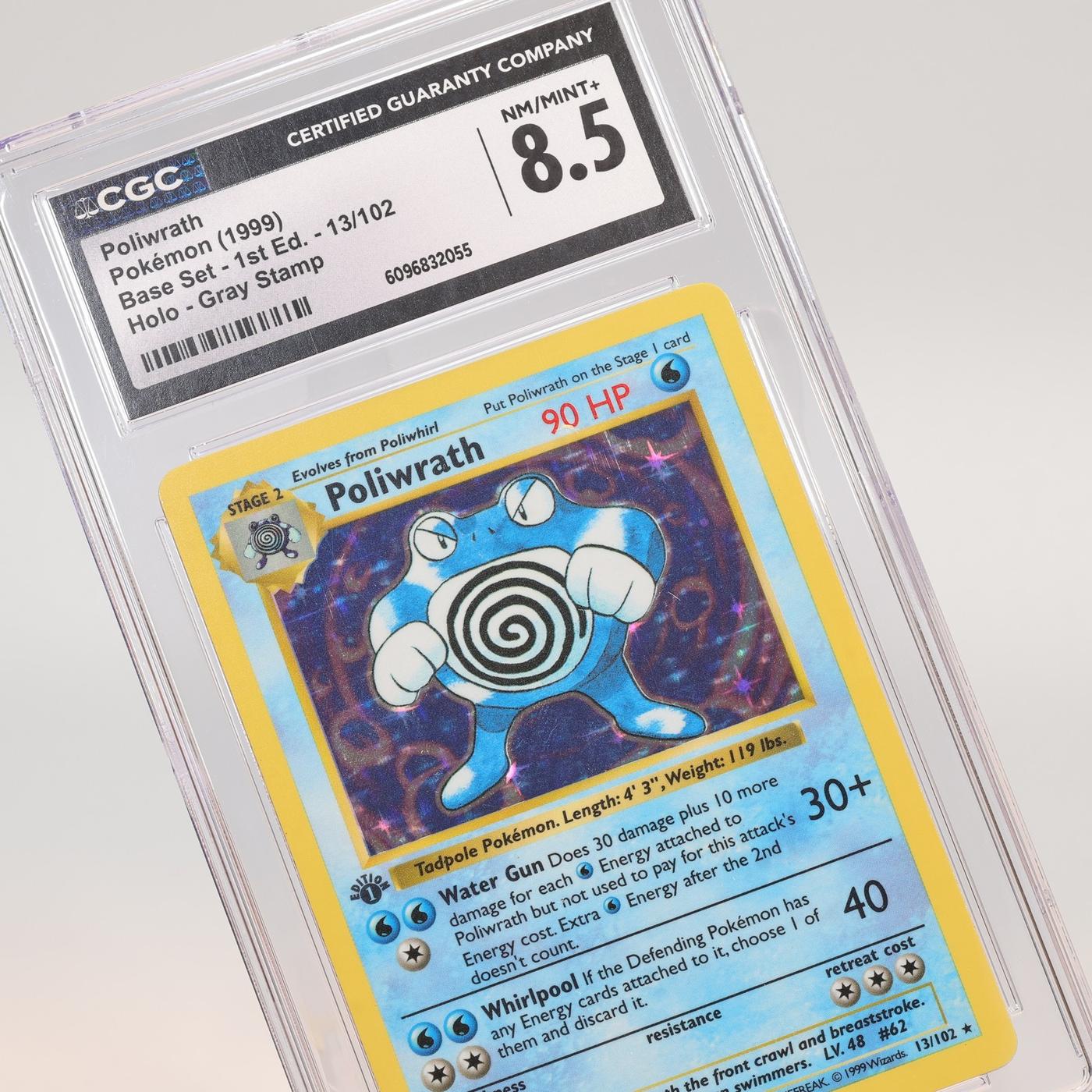 Pokemon TCG – Poliwrath 13/102 Base Set 1st Edition Grey Stamp – CGC 8.5 NM/MT+