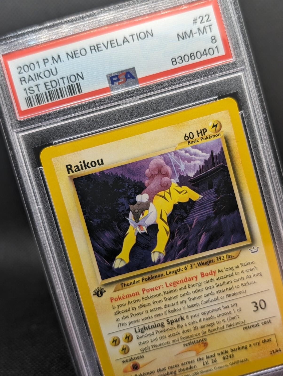 Pokémon TCG – Raikou 22/64 Neo Revelation Regular 1st Edition Rare – PSA 8 NM/M