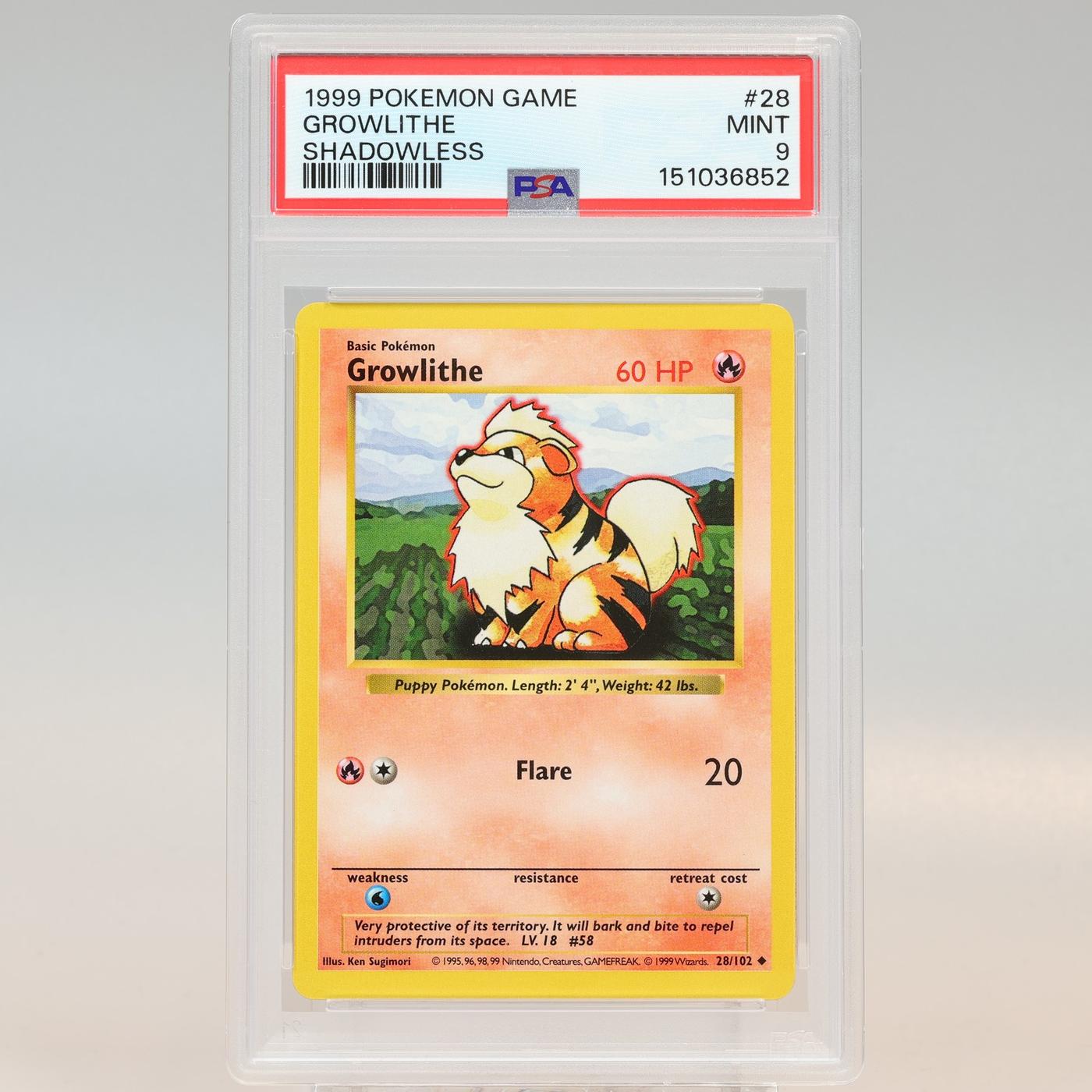 Pokemon TCG Growlithe 28102 Base Set Uncommon Shadowless PSA 9 MINT 168441076067 2