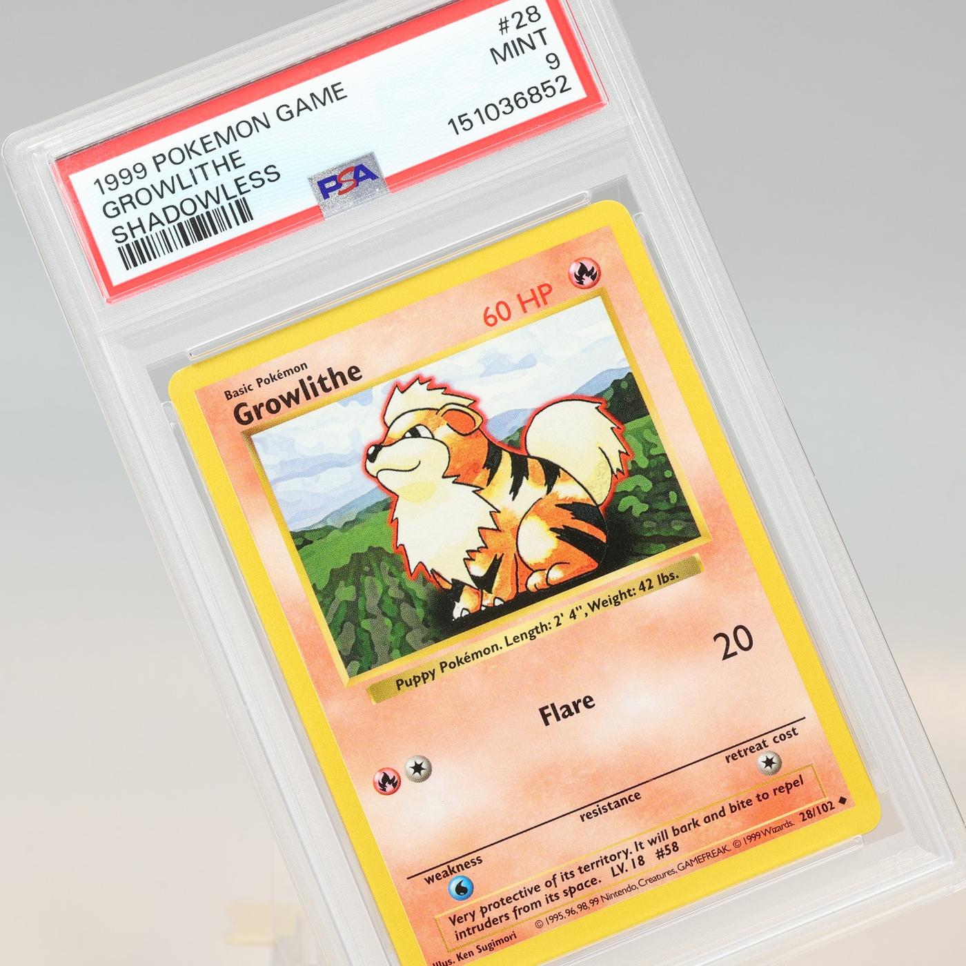 Pokemon TCG Growlithe 28102 Base Set Uncommon Shadowless PSA 9 MINT 168441076067