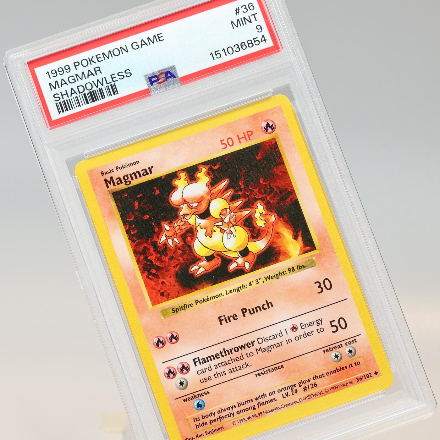 Pokemon TCG Magmar 36102 Base Set Uncommon Shadowless PSA 9 MINT 168441076137