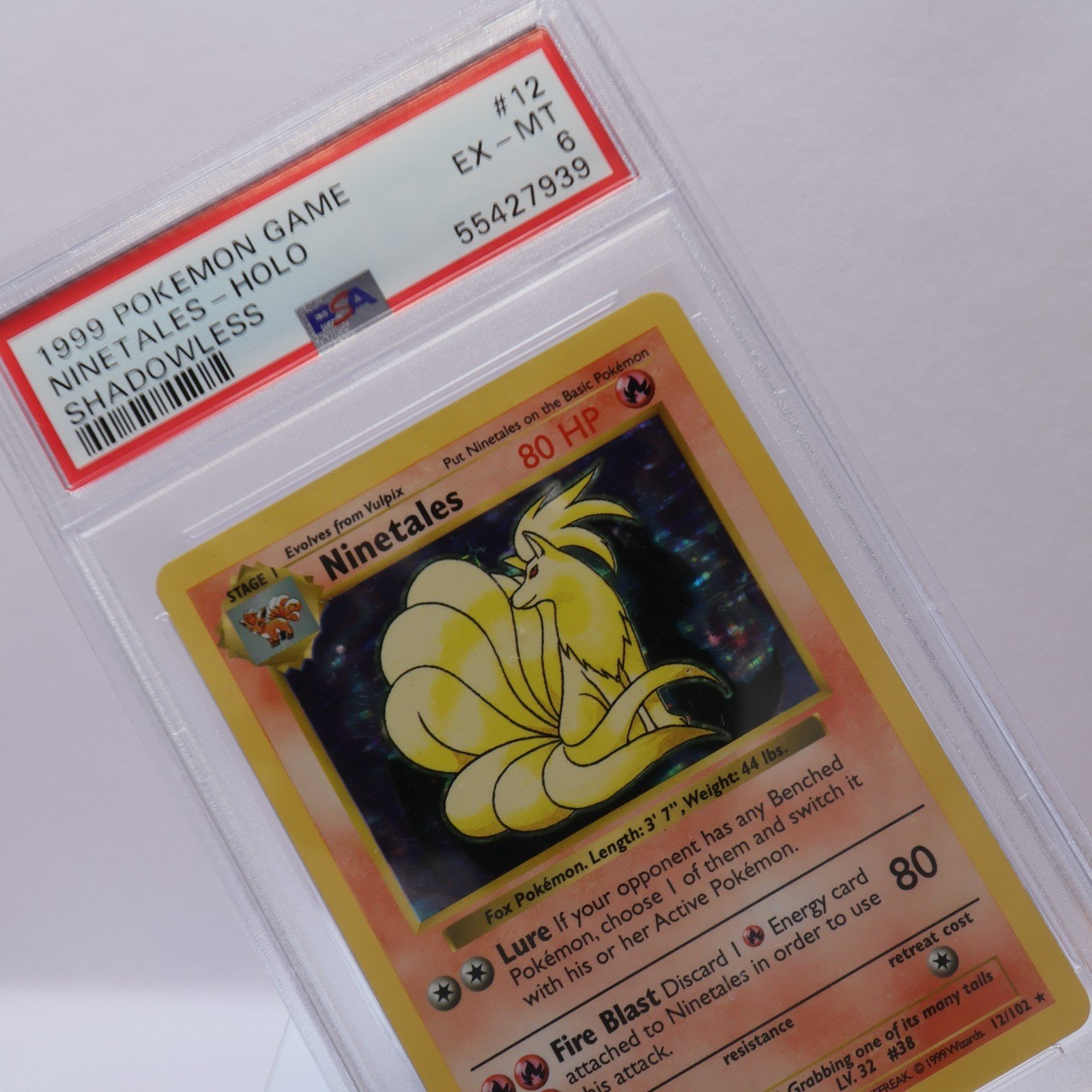 Pokemon TCG – Ninetales 12/102 Base Set Holo Rare Shadowless – PSA 6 EX/MT 