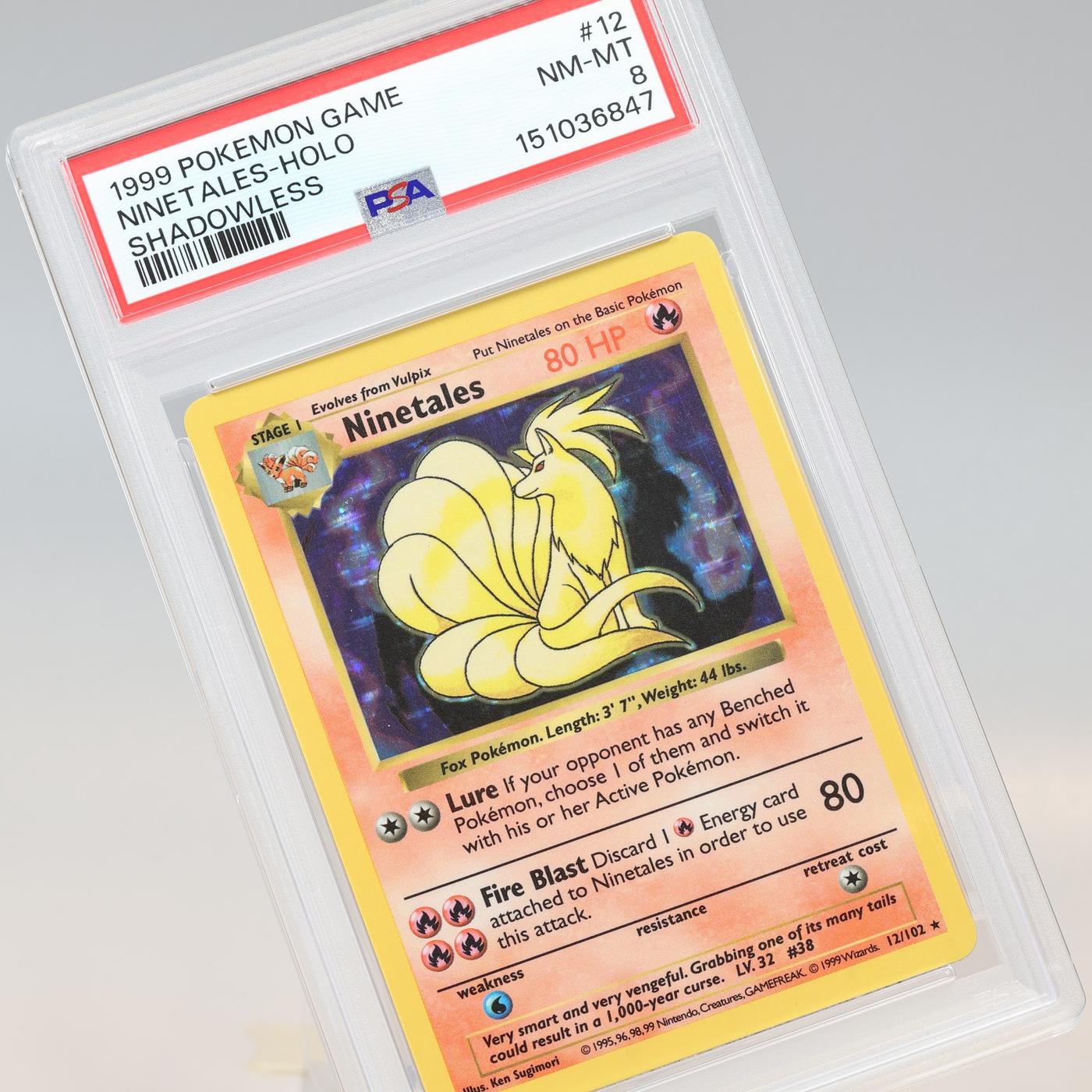Pokemon TCG Ninetales 12102 Base Set Holo Rare Shadowless PSA 8 NMMT 168441076087