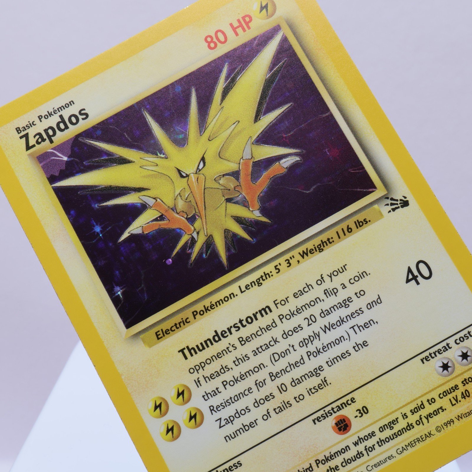 Pokemon TCG – Zapdos 15/62 Fossil Holo Rare  WOTC 1999 – NM