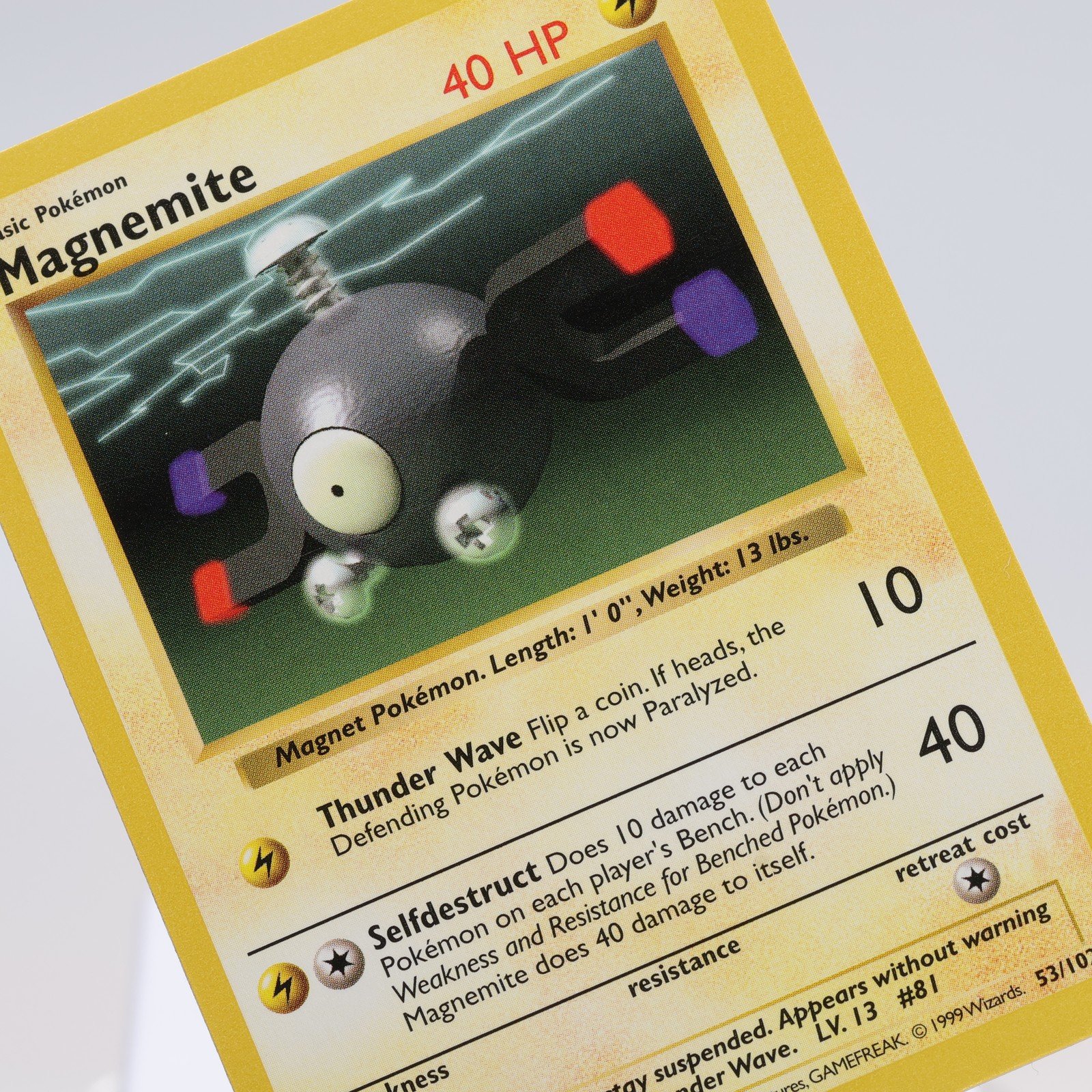 Pokemon TCG – Magnemite 53/102 Base Set Common Shadowless WOTC 1999 – EXC/NM