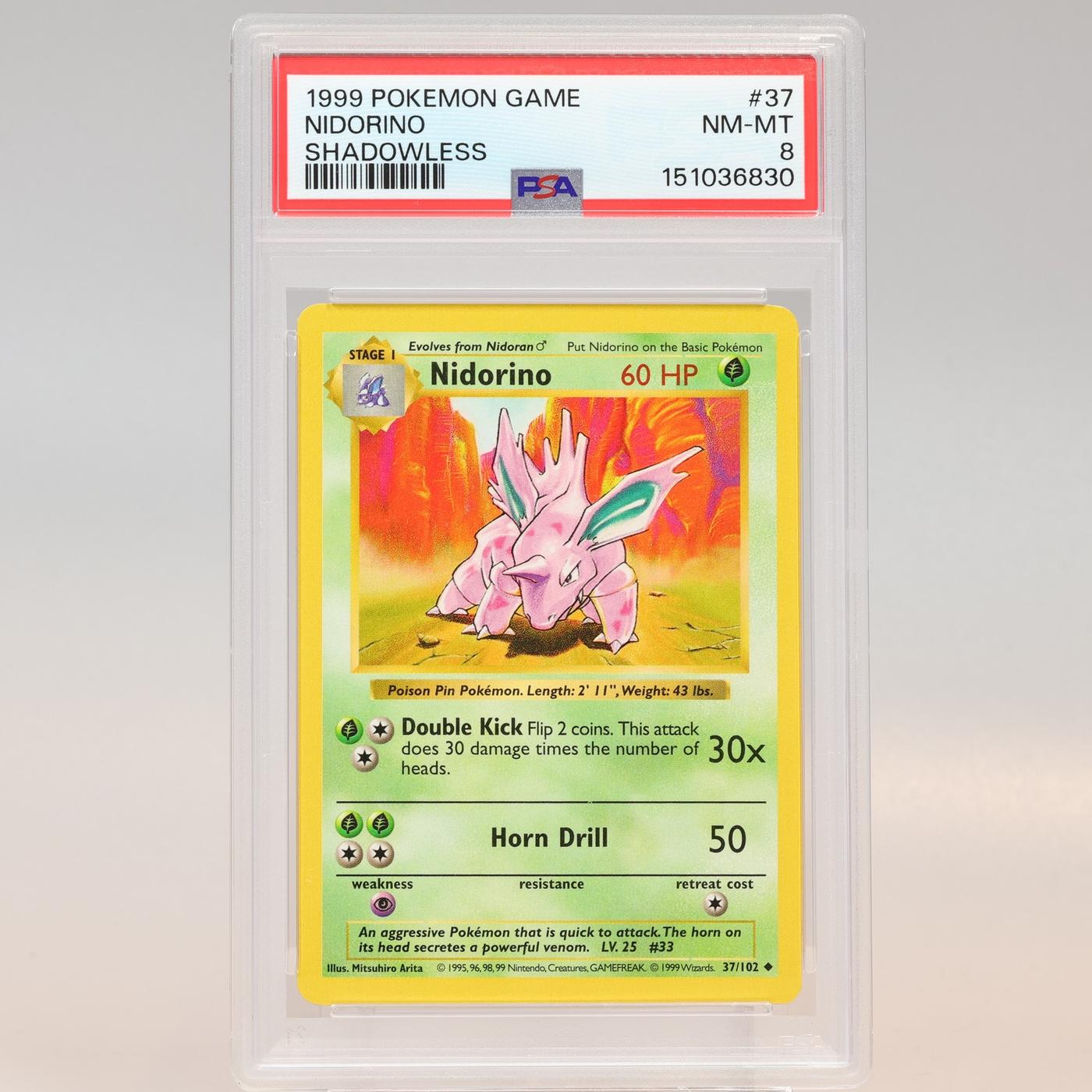 Pokemon TCG Nidorino 37102 Base Set Uncommon Shadowless PSA 8 NMMT 168441076088 2