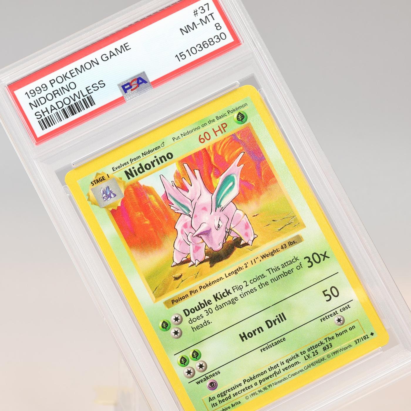 Pokemon TCG Nidorino 37102 Base Set Uncommon Shadowless PSA 8 NMMT 168441076088