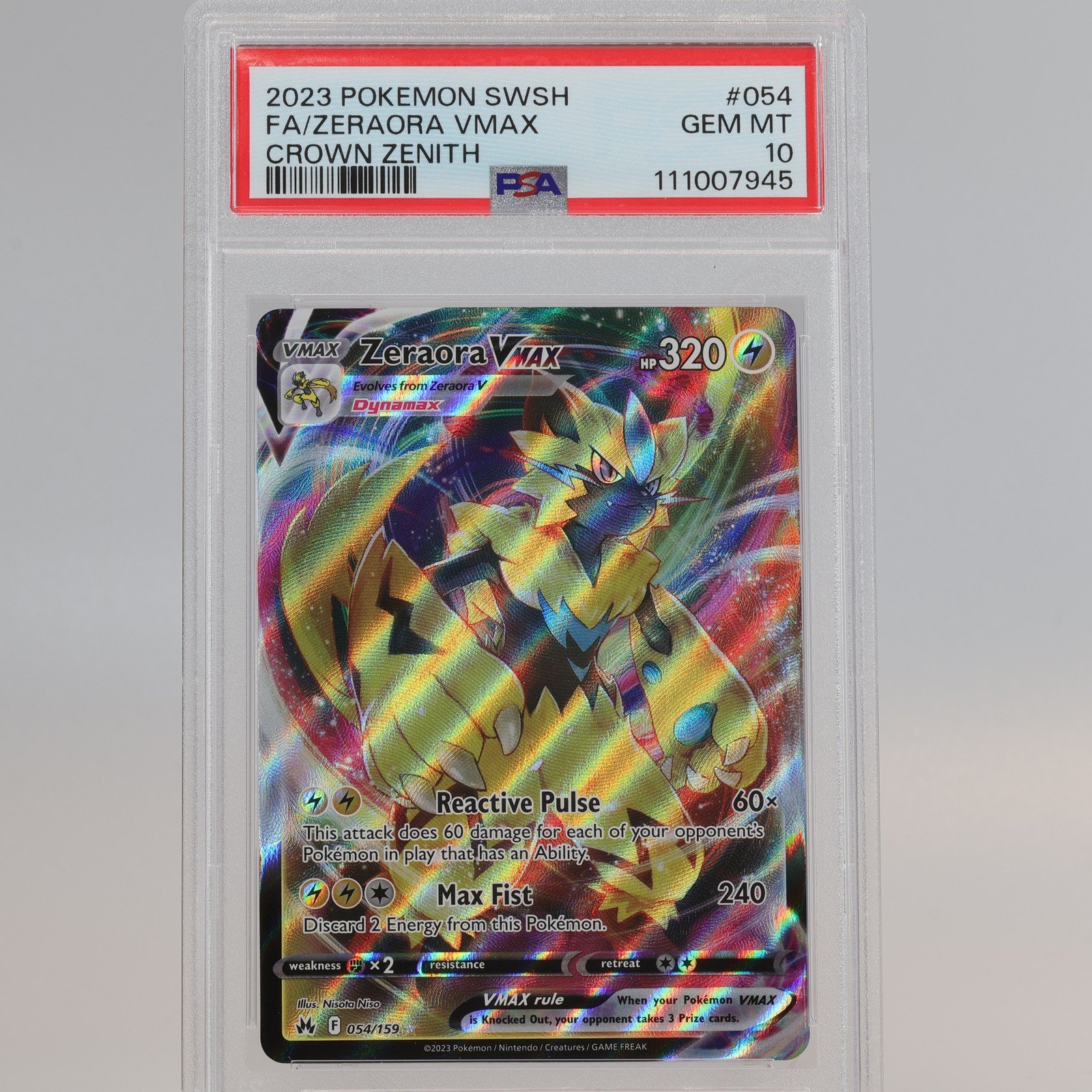Pokemon TCG Zeraora VMAX 54159 Crown Zenith V Rare PSA 10 GEM MT 168126766358 2