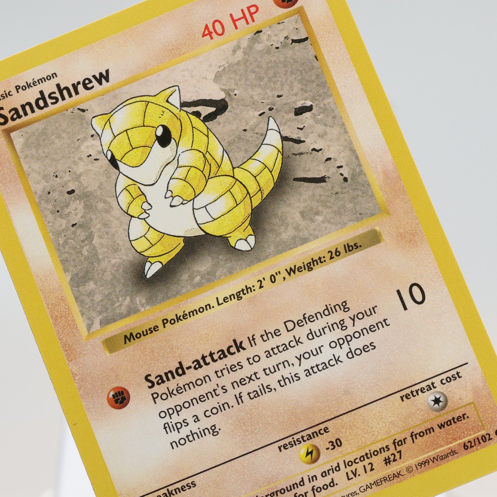 Pokemon TCG – Sandshrew 62/102 Base Set Common Shadowless WOTC 1999 – NM