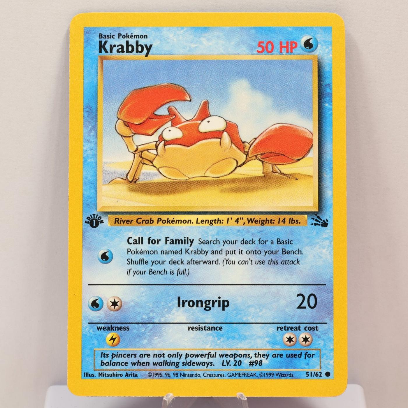 Pokemon TCG - Krabby 51/62 Fossil 1st Edition WOTC 1999 - EXC/NM - photo 2