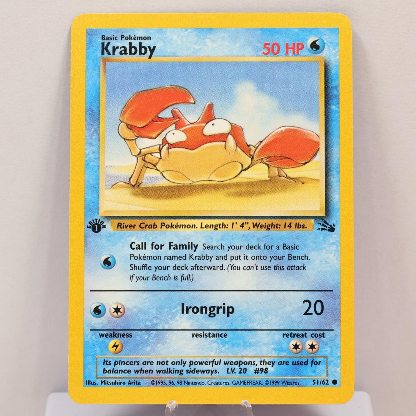 Pokemon TCG - Krabby 51/62 Fossil 1st Edition WOTC 1999 - NM - photo 2